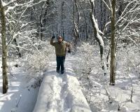 person hiking in snow