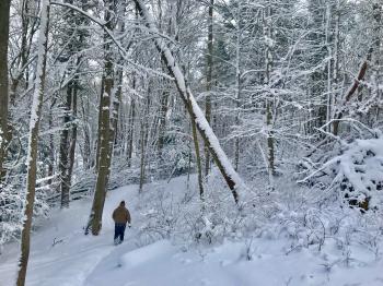 person hiking in snow